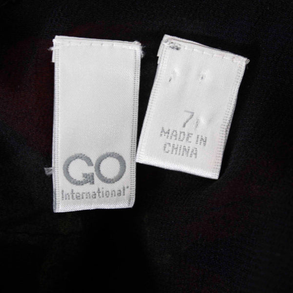 GO International Sz 7 Navy Blue Multi Chiffon Layered Ruffles Lined Poly Dress