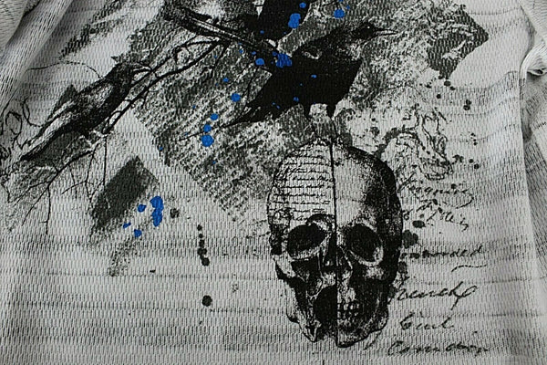 Jack Sz M Black Gray Blue Foil Skulls Stripes Cotton Poly Boys Knit Shirt