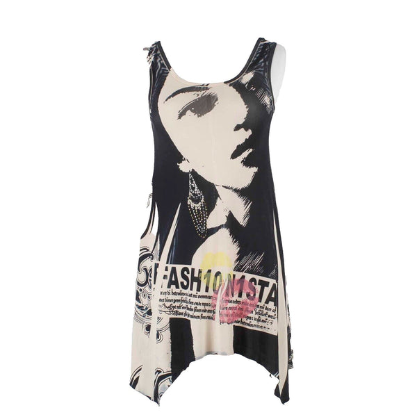 Frappe NEW Sz S Black Tan Multi Fash10n1sta Polyester Spandex Tunic Top