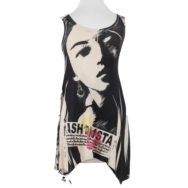 Frappe NEW Sz S Black Tan Multi Fash10n1sta Polyester Spandex Tunic Top