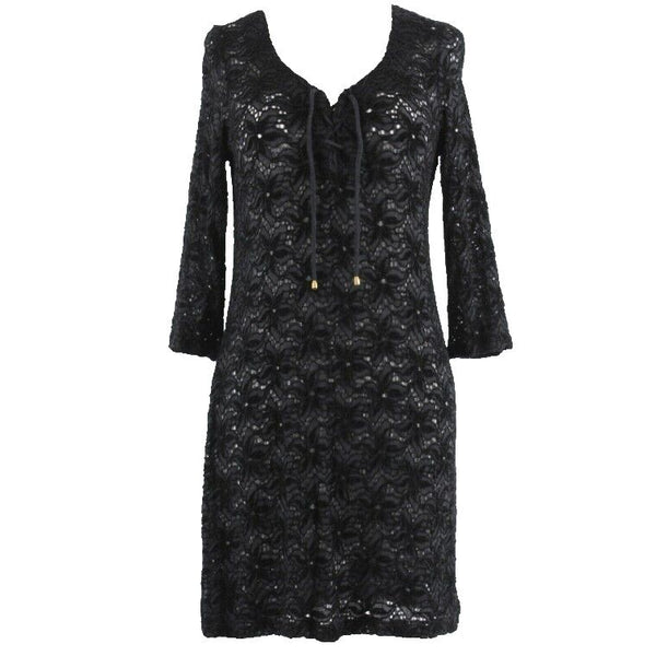 Soma Intimates Sz S Black Lace Neck Flocked Rayon Nylon Sheer Cover Up Dress