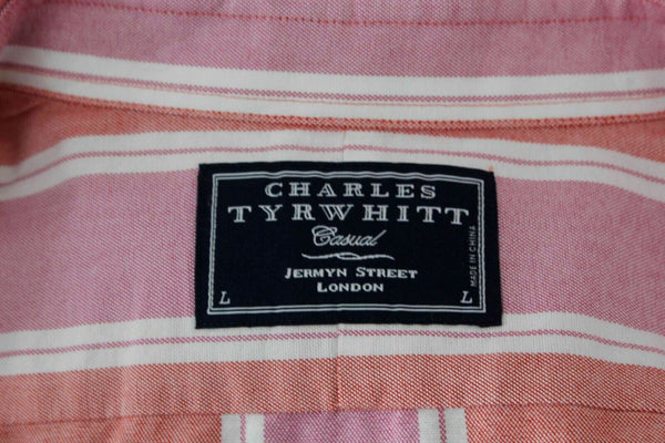 Charles Tyrwhitt Casual Sz L Red Pink White 100% Cotton Shirt