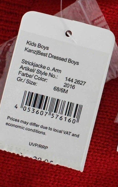 Kanz NEW Sz 6M Baby Red Gray Button Down Knit Cotton Blend Vest