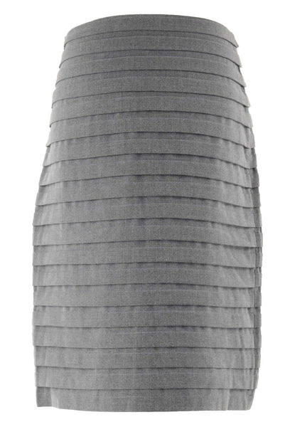 Sharagano Sz 6 Charcoal Flat Ruffled Tiers Polyester Rayon Spandex Pencil Skirt