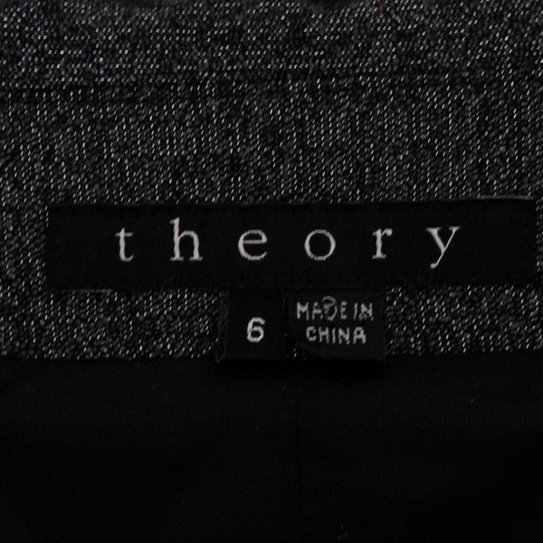 Theory Sz 6 Charcoal Metallic Collared One Button Wool Laine Blend Blazer Jacket