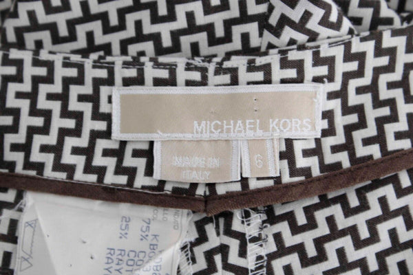 Michael Kors Sz 6 X 27 Dark Brown Cream Cotton Rayon Capri Pant