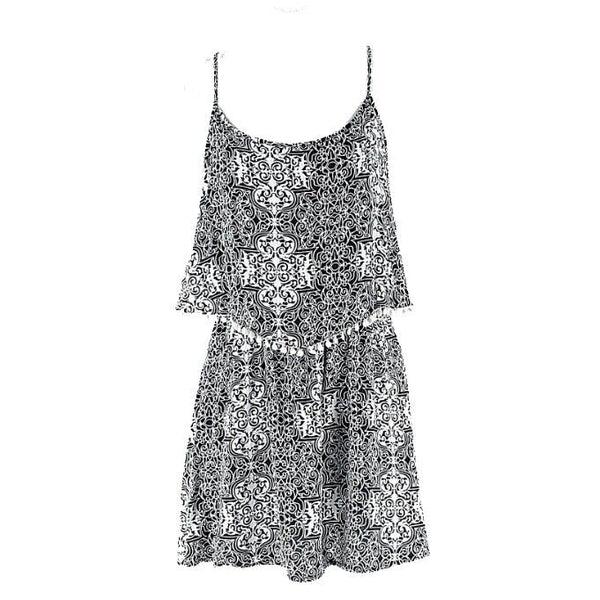 Sans Souci Size M Navy White Soft Disc Trim 100% Rayon Sundress Casual Dress