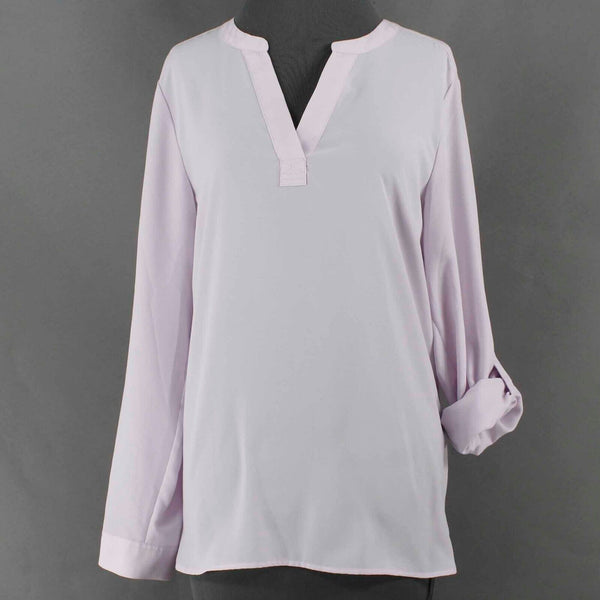 Talbots Sz M Lavender Pullover Tab Sleeve Round Hem 100% Polyester Woven Top