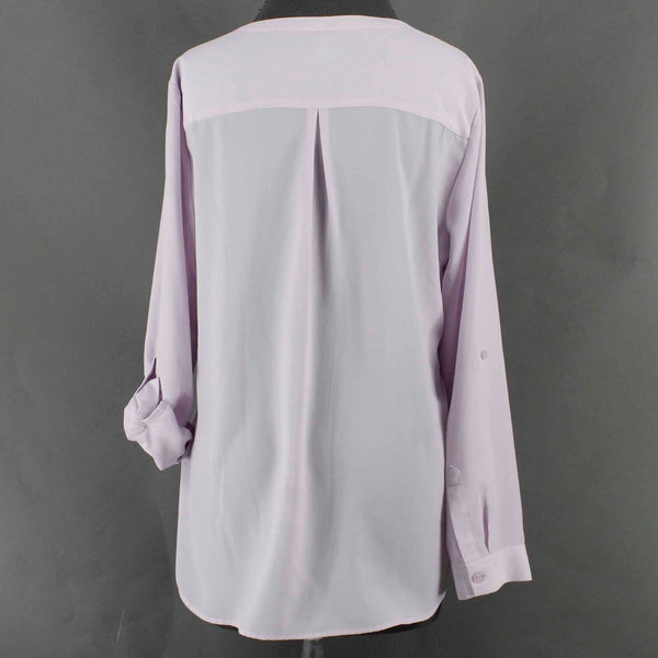 Talbots Sz M Lavender Pullover Tab Sleeve Round Hem 100% Polyester Woven Top