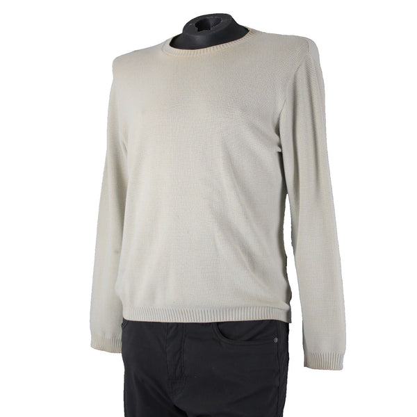 Ermenegildo Zegna Sz L/52 Tan Light Blue Ribbed Cotton Polyester Sweater