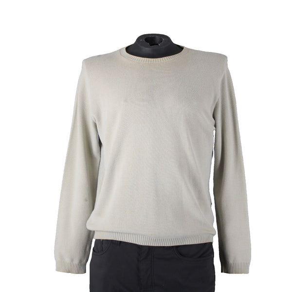 Ermenegildo Zegna Sz L/52 Tan Light Blue Ribbed Cotton Polyester Sweater