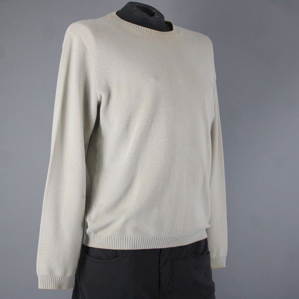 Ermenegildo Zegna Sz L/52 Tan Light Blue Ribbed Cotton Polyester Sweater