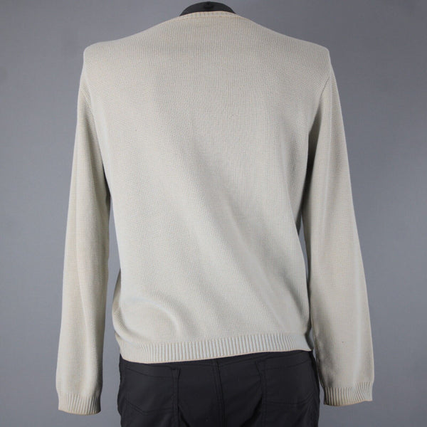 Ermenegildo Zegna Sz L/52 Tan Light Blue Ribbed Cotton Polyester Sweater