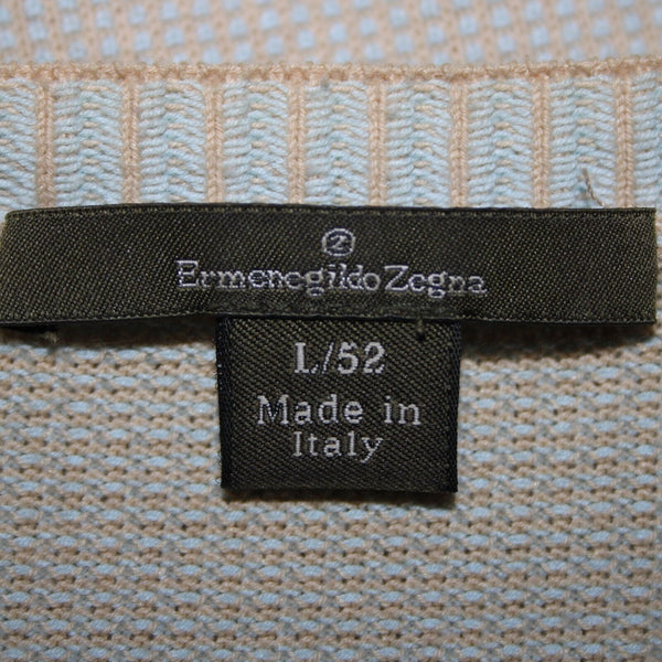 Ermenegildo Zegna Sz L/52 Tan Light Blue Ribbed Cotton Polyester Sweater