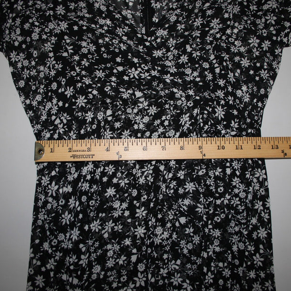 Calvin Klein NEW $139 Sz 2 Black White Floral Lined Faux Wrap 100% Poly Dress