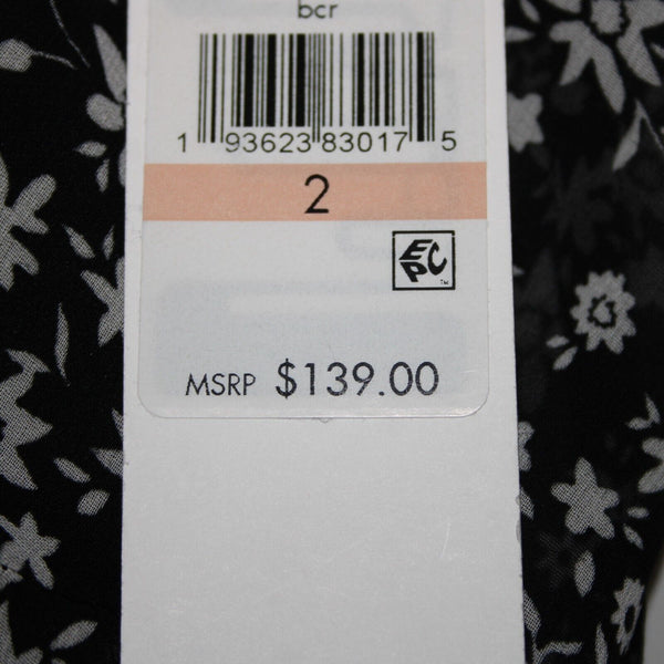 Calvin Klein NEW $139 Sz 2 Black White Floral Lined Faux Wrap 100% Poly Dress