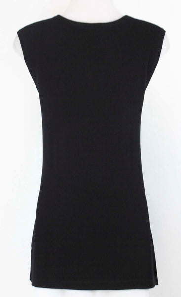 Coldwater Creek Sz S NWT Black Brown  Bead Applique Text Knit Acetate Blend Top