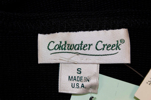 Coldwater Creek Sz S NWT Black Brown  Bead Applique Text Knit Acetate Blend Top