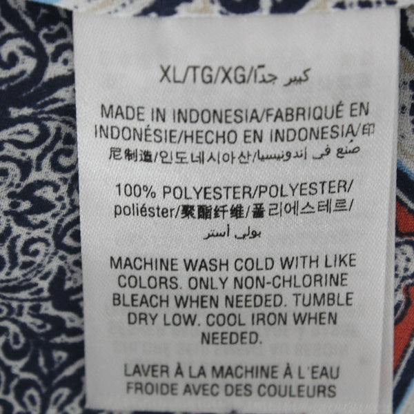 Charter Club Sz XL Navy Blue White Multi Pullover Ruffle Sleeve 100% Poly Top