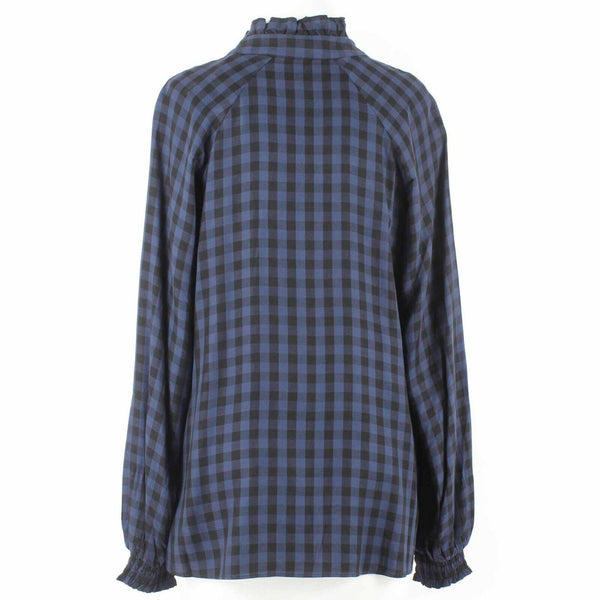 Cabi Sz S Navy Black Collared Button Down Checkered 100% Rayon Top