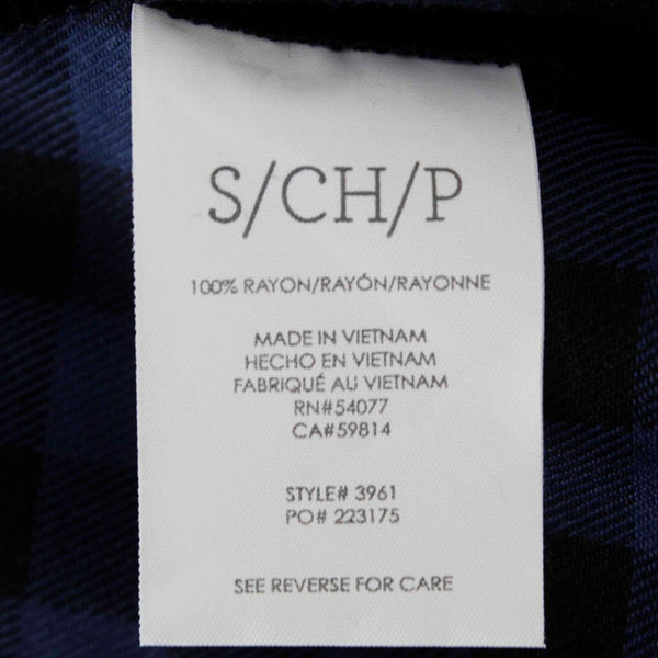 Cabi Sz S Navy Black Collared Button Down Checkered 100% Rayon Top