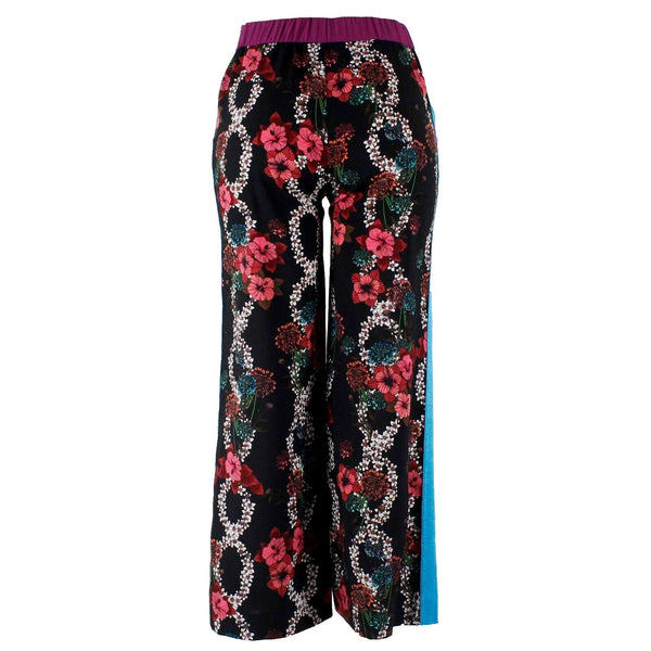 Sandro Paris Sz 5 x 27 Black Multi Side Zip Stripe Floral Poly Woven Pant