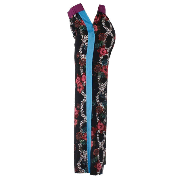 Sandro Paris Sz 5 x 27 Black Multi Side Zip Stripe Floral Poly Woven Pant