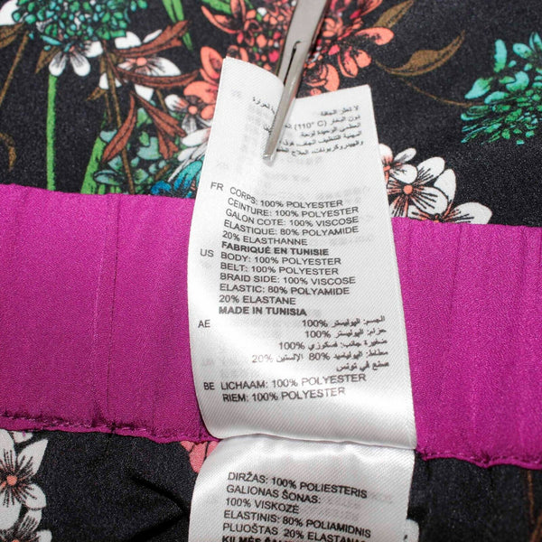 Sandro Paris Sz 5 x 27 Black Multi Side Zip Stripe Floral Poly Woven Pant