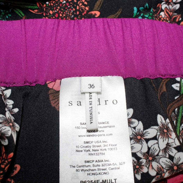 Sandro Paris Sz 5 x 27 Black Multi Side Zip Stripe Floral Poly Woven Pant
