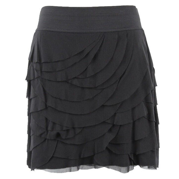 Express Sz S Black Curved Tier Ruffle Nylon Cotton Modal Blend Lined Skirt