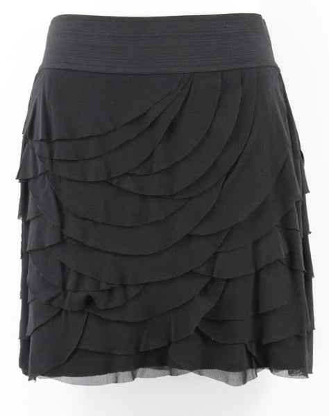 Express Sz S Black Curved Tier Ruffle Nylon Cotton Modal Blend Lined Skirt