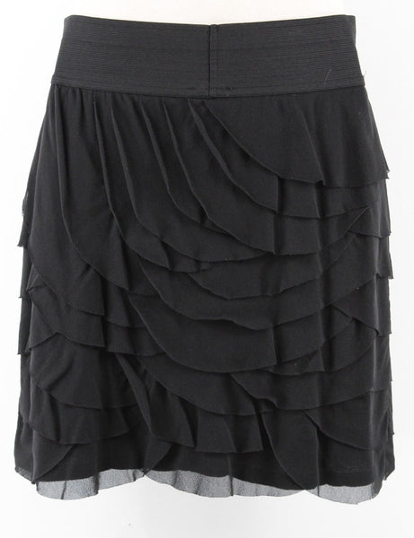 Express Sz S Black Curved Tier Ruffle Nylon Cotton Modal Blend Lined Skirt