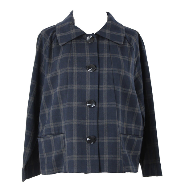 Cabi NEW $159 Connery Sz M Navy Blue Gray Plaid Button Polyester Rayon Jacket