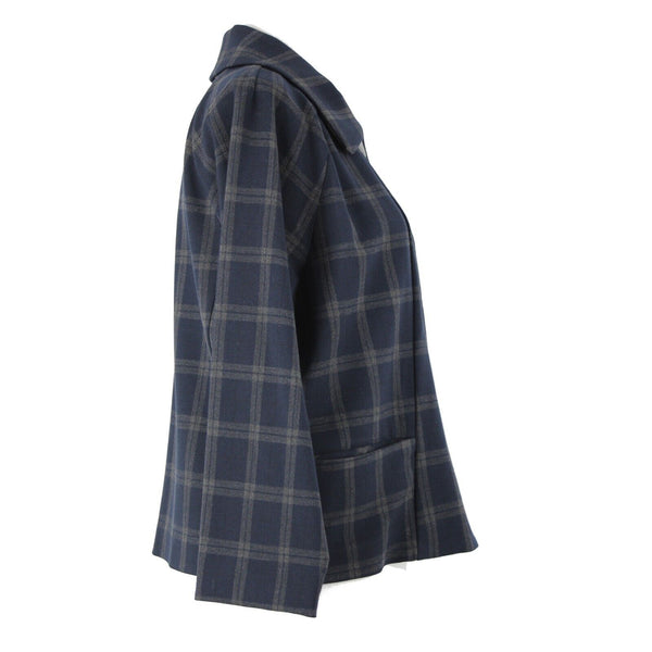 Cabi NEW $159 Connery Sz M Navy Blue Gray Plaid Button Polyester Rayon Jacket