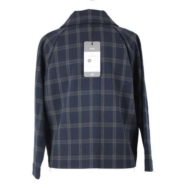 Cabi NEW $159 Connery Sz M Navy Blue Gray Plaid Button Polyester Rayon Jacket