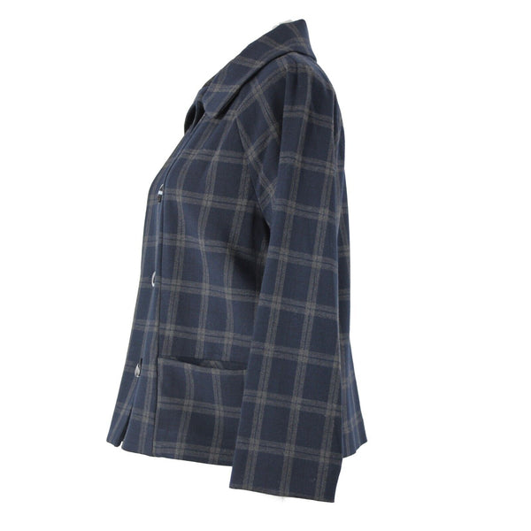 Cabi NEW $159 Connery Sz M Navy Blue Gray Plaid Button Polyester Rayon Jacket