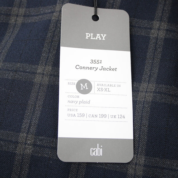 Cabi NEW $159 Connery Sz M Navy Blue Gray Plaid Button Polyester Rayon Jacket