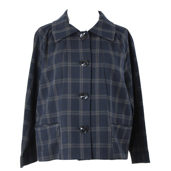 Cabi NEW $159 Connery Sz M Navy Blue Gray Plaid Button Polyester Rayon Jacket