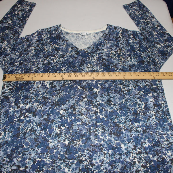 J Jill Sweater Sz M Oversize Blue Charcoal Multi Floral Cotton Blend Sweater