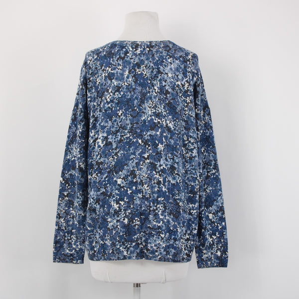 J Jill Sweater Sz M Oversize Blue Charcoal Multi Floral Cotton Blend Sweater