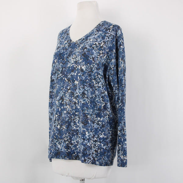 J Jill Sweater Sz M Oversize Blue Charcoal Multi Floral Cotton Blend Sweater