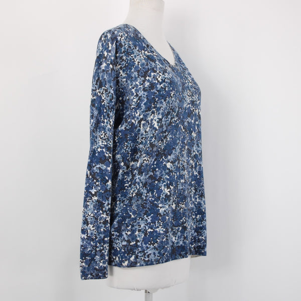 J Jill Sweater Sz M Oversize Blue Charcoal Multi Floral Cotton Blend Sweater