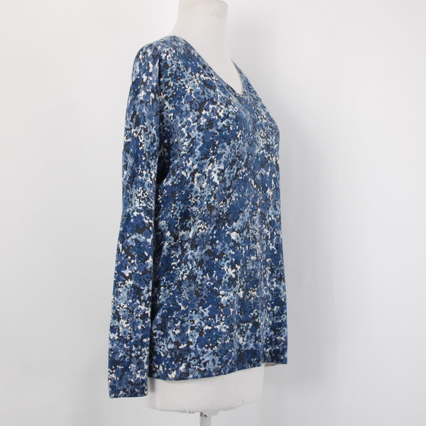 J Jill Sweater Sz M Oversize Blue Charcoal Multi Floral Cotton Blend Sweater