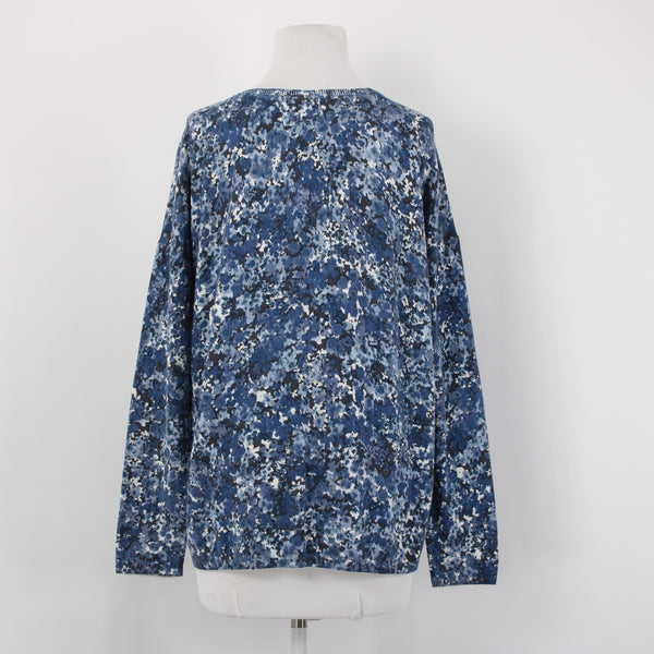 J Jill Sweater Sz M Oversize Blue Charcoal Multi Floral Cotton Blend Sweater