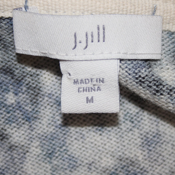 J Jill Sweater Sz M Oversize Blue Charcoal Multi Floral Cotton Blend Sweater