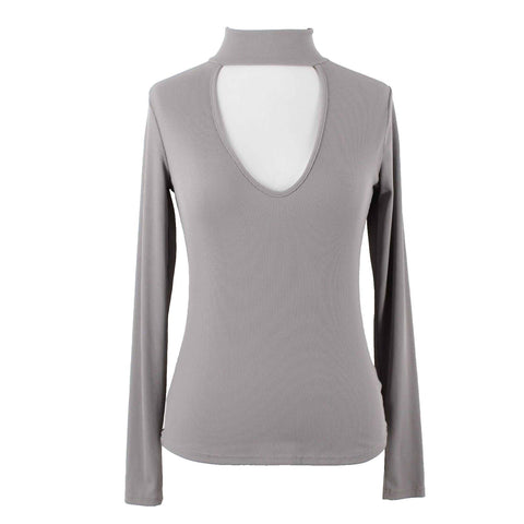 Lulus Sz XS Taupe Tan Stand Up Collar Deep V Keyhole Nylon Spandex Knit Top