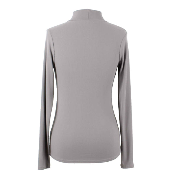 Lulus Sz XS Taupe Tan Stand Up Collar Deep V Keyhole Nylon Spandex Knit Top