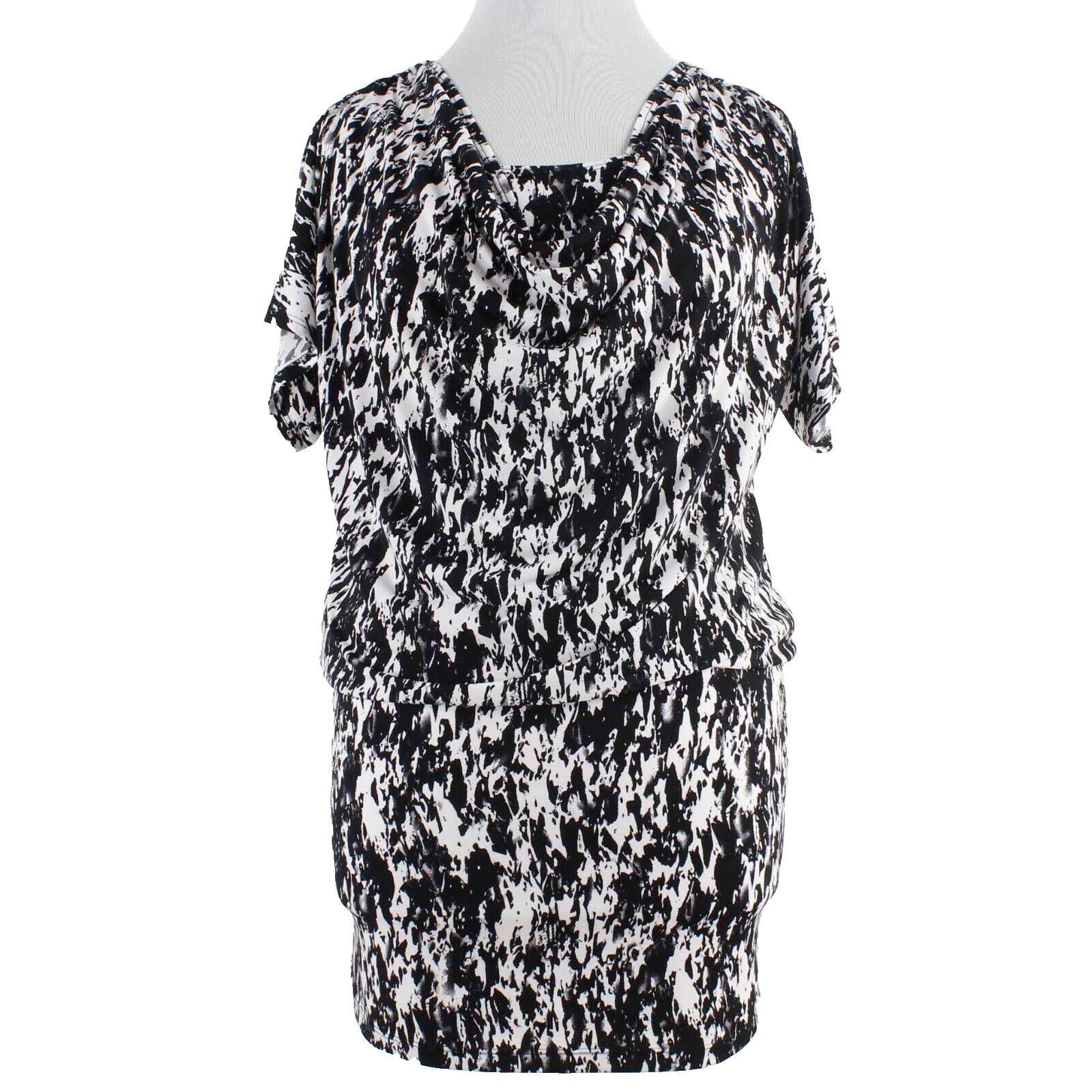 Travel Smith Sz 12 Black White Lined Cowl Dolman Blouson Poly Blend Dress