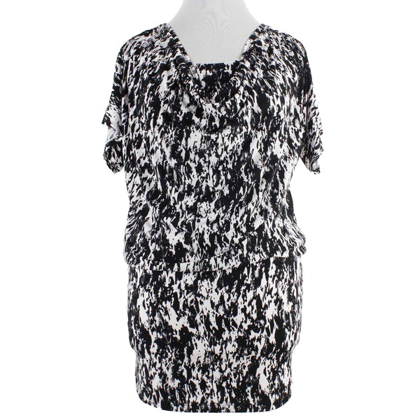 Travel Smith Sz 12 Black White Lined Cowl Dolman Blouson Poly Blend Dress