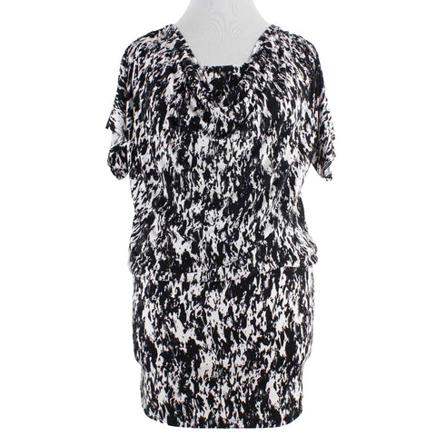 Travel Smith Sz 12 Black White Lined Cowl Dolman Blouson Poly Blend Dress